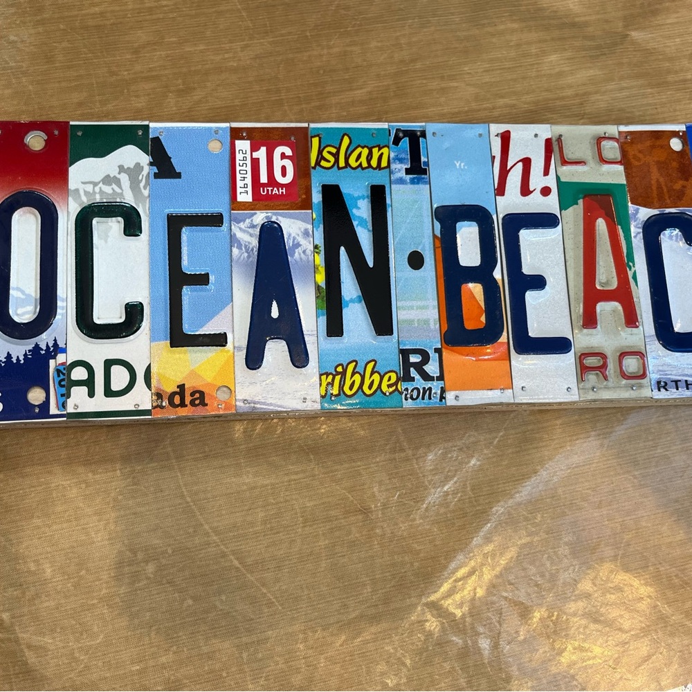 Ocean Beach License Plate wood 17” x 6”